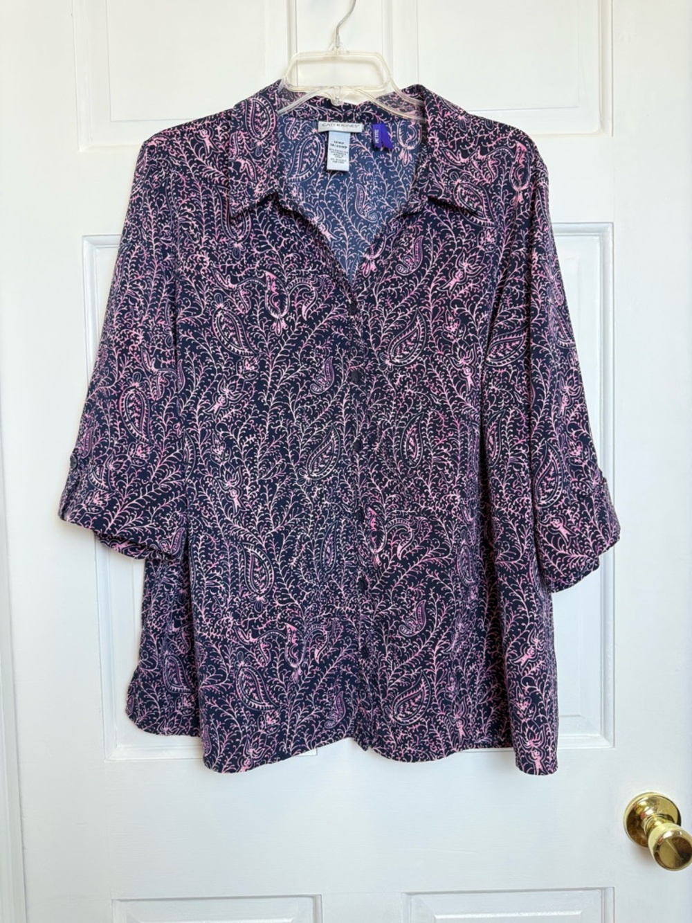 Catherines Black and Pink Paisley Blouse 1XWP Women’s Petite